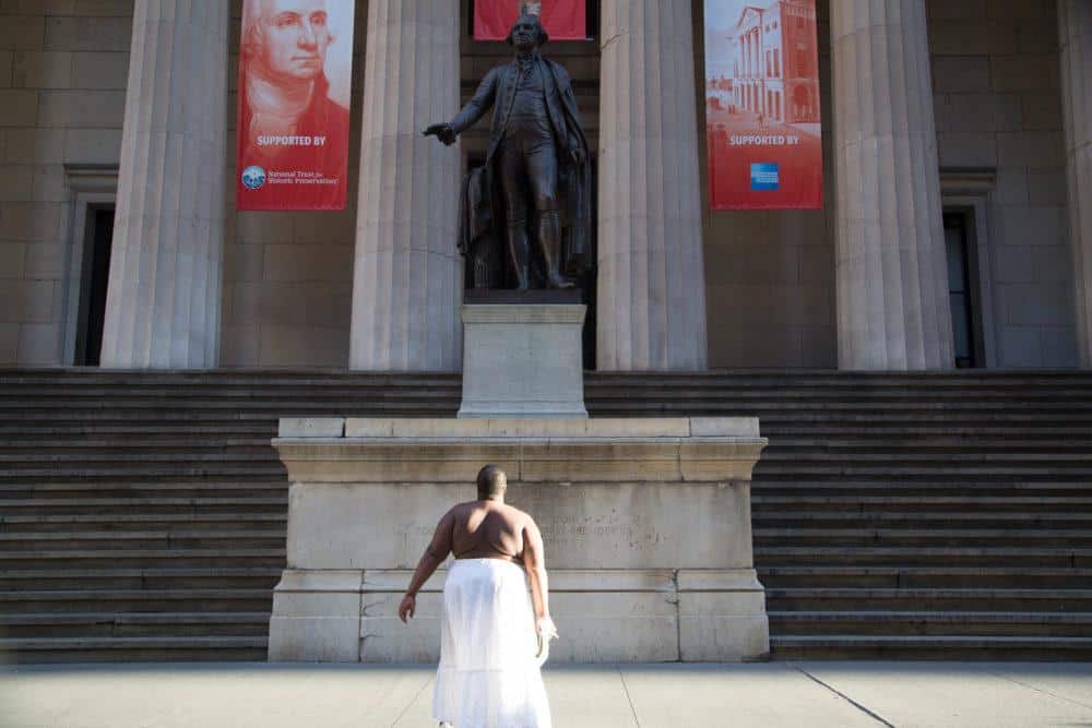 Nona Faustine, ‘. . a thirst for compleat freedom … had been her only motive for absconding.’ Oney Judge, Federal Hall NYC, 2016. Photograph.